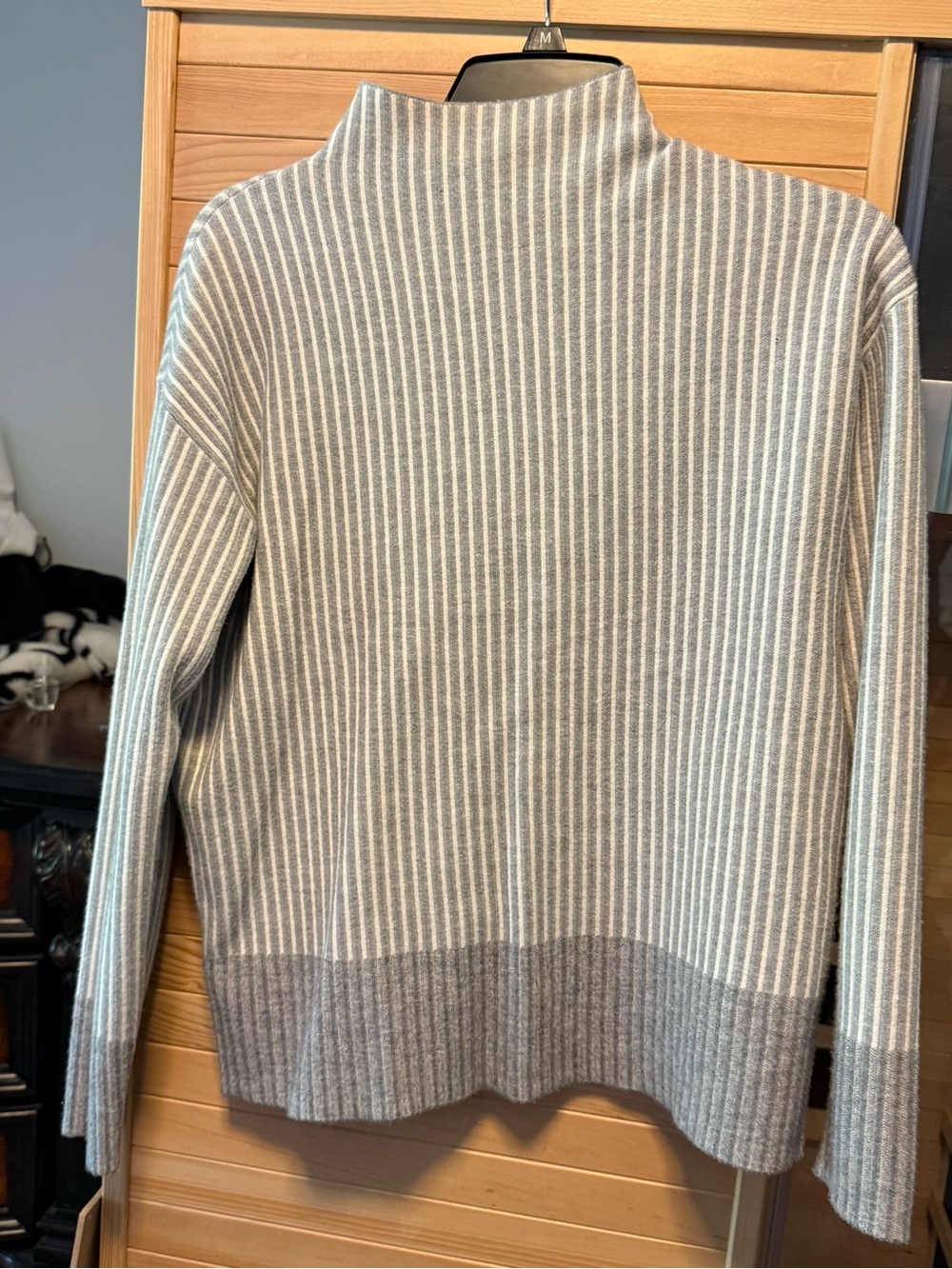 Christian Siriano Gray and White Striped Mock Neck Sweater